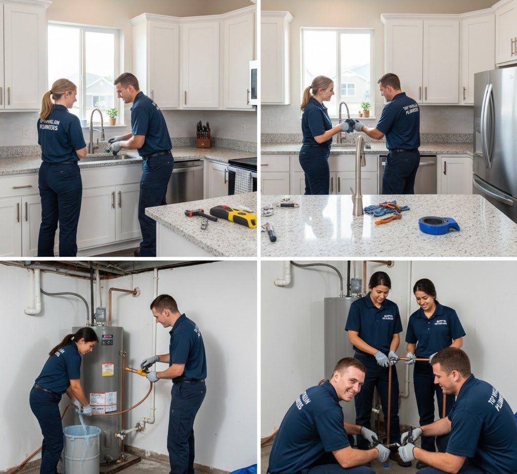 Professional plumber working in Seattle home